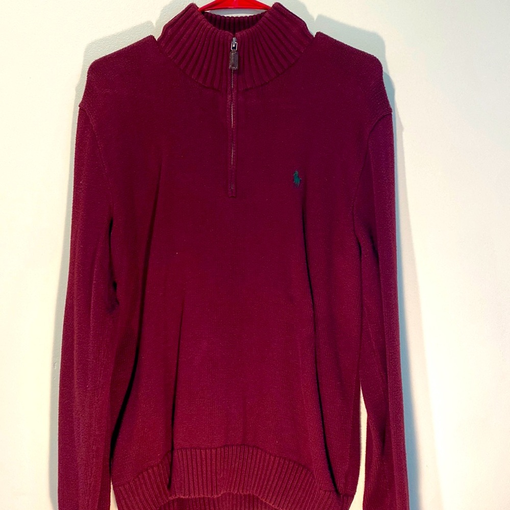 Mens Dark Red Polo Quarter-zip Sweater